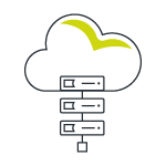Icon mit Cloud und Servern zeigt die TraffGo-Leistung "Hosting"